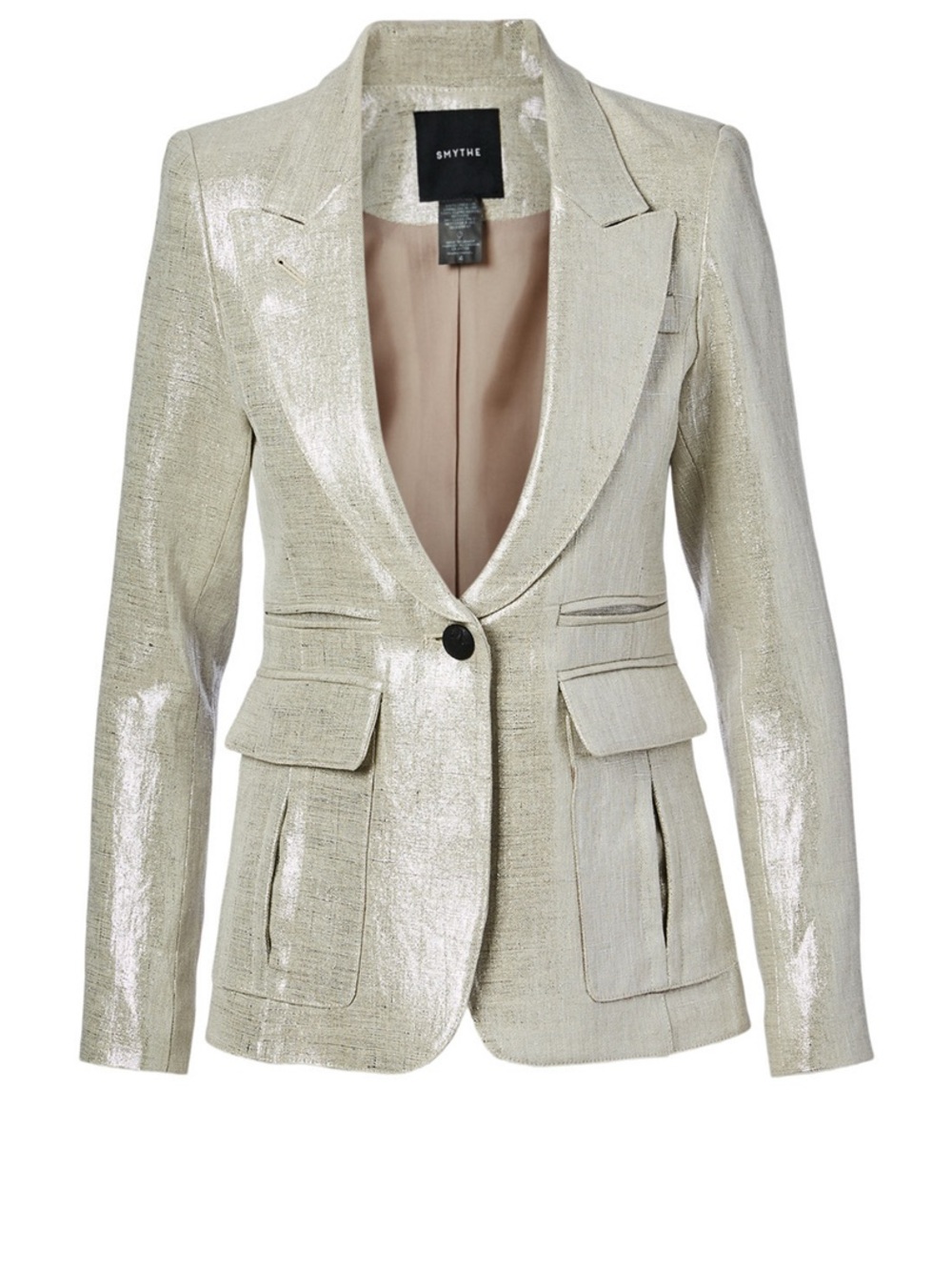 NWT- Smythe Silver Metallic Single-Button Blazer